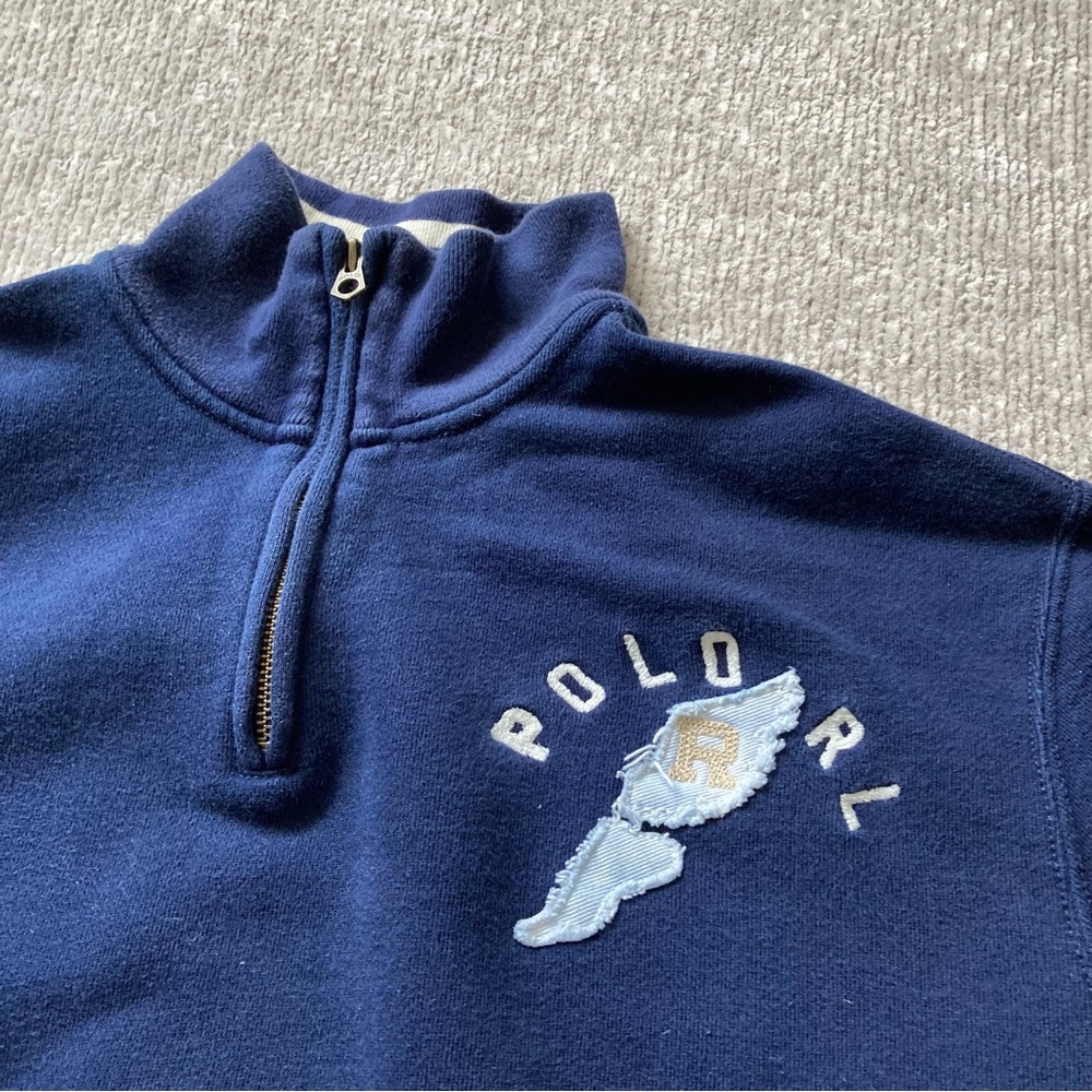 Vtg 90s Polo Ralph Lauren RL P-Wing Stadium‎ Quarter Zip Sweatshirt XL Rare Navy - Picture 2 of 9
